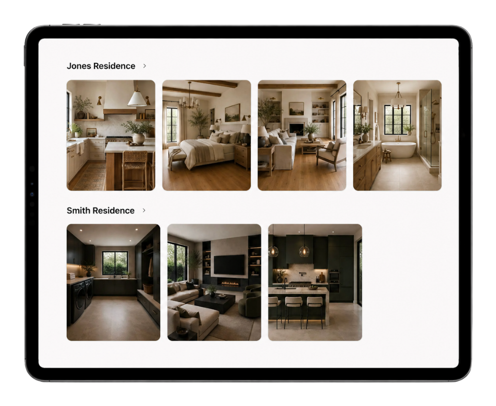 Projects listed on the dashboard with room photo previews